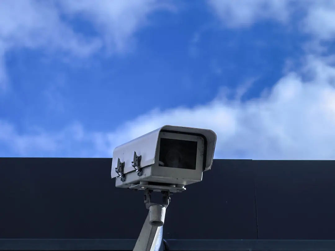 security-camera-with-blue-sky-in-background